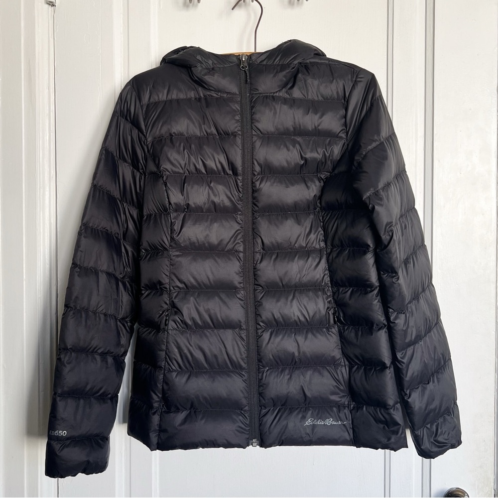 Eddie Bauer • CirrusLite Down Hooded Jacket black puffer quilted winter snow 650 - Picture 2 of 12